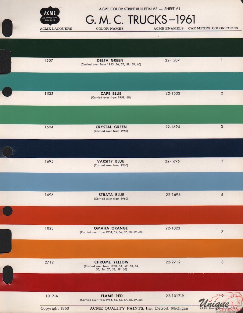 1961 GMC Paint Charts Acme 1